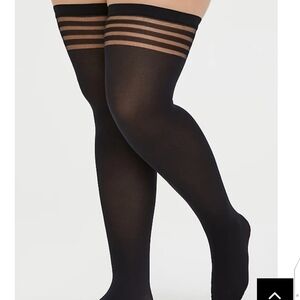 🆕PLUS SIZE BLACK SHADOW STRIPE THIGH-HIGH TIGHTS